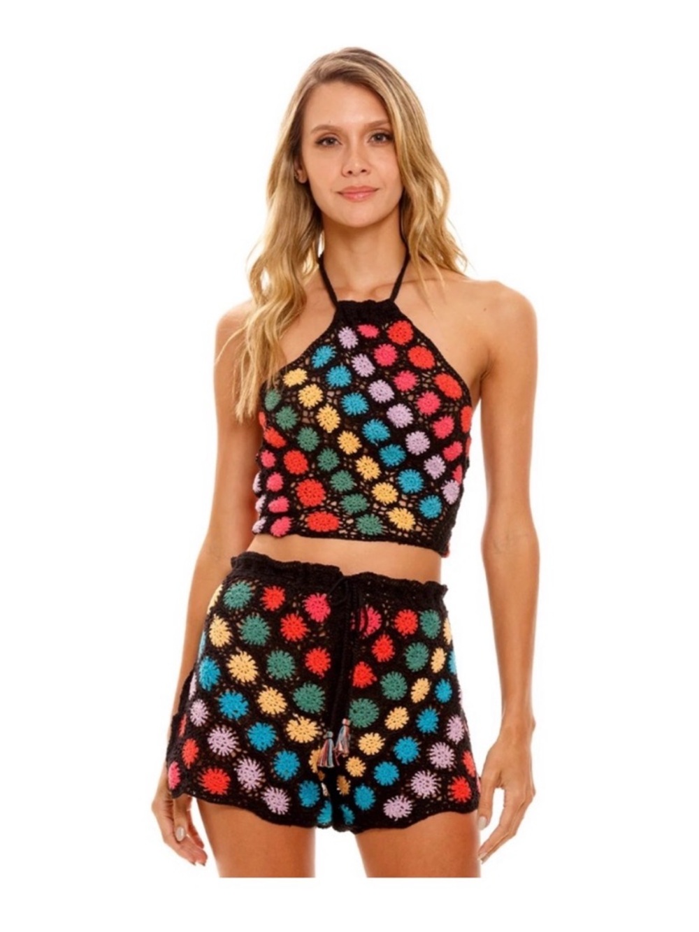 Agua Bendita Spritz & Lula Halter Crochet Crop Top & Shorts Set